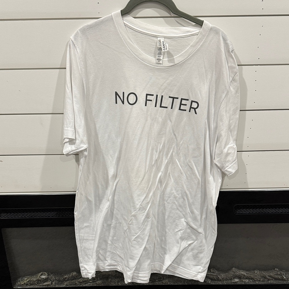 White Graphic T-Shirt with 'No Filter' Text